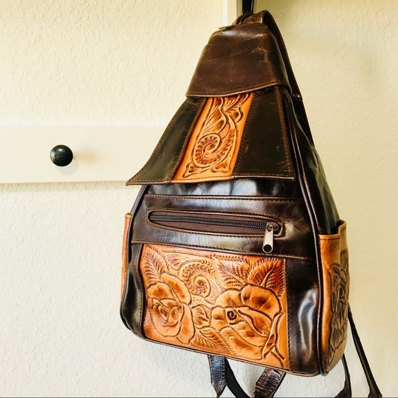 hand tooled leather backpack